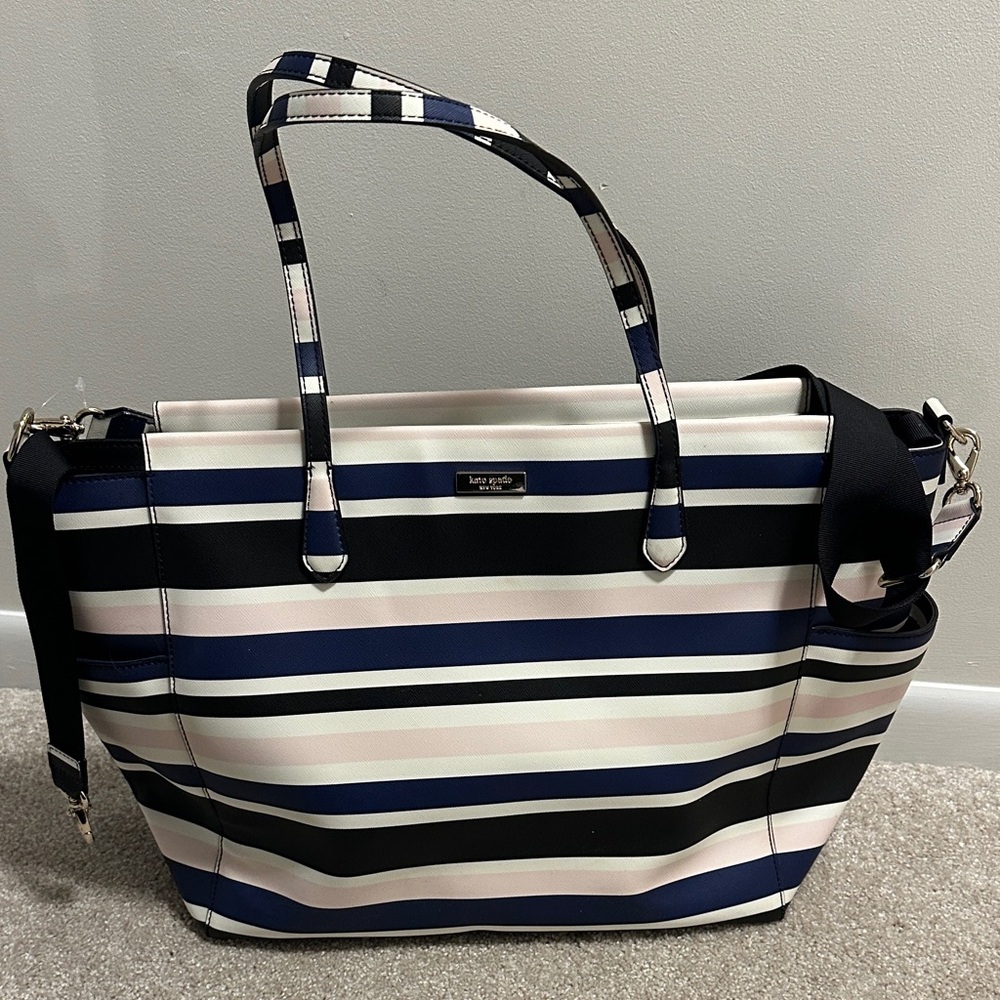 Striped Navy Blue, Black and  Pink Diaper Bag